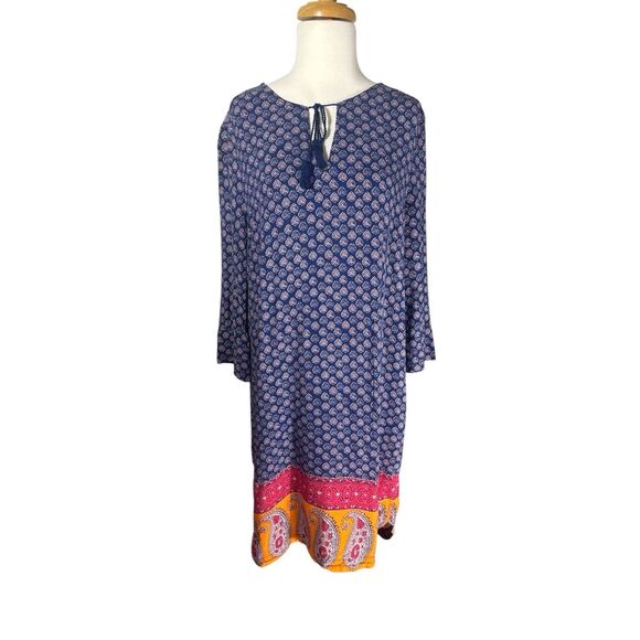Ethnic Peasant Tunic Shift Dress Paisley Sz M Boho Chic - Picture 1 of 5